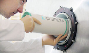 Cubresa NuPET MR-compatible PET scanner being inserted into a preclinical MRI bore